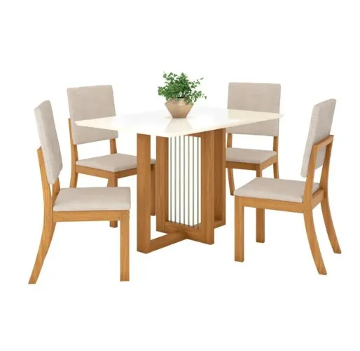 CONJUNTO MESA MDF COM TAMPO DE VIDRO E 4 CADEIRAS