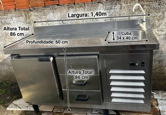 Balcão Refrigerado pia inox com cubas condimentadora