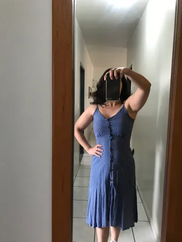 Vestido poá azul e branco, SEMINOVO.