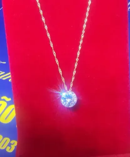 Colar Ponto De Luz Pedra Zircônia 7 mm Cordão Torcido 40 Cm 1 mm Peso Total 1.29 Gramas   