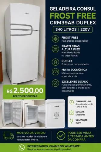 Geladeira Consul Frost Free 340L CRM39AB 220V - Excelente Estado