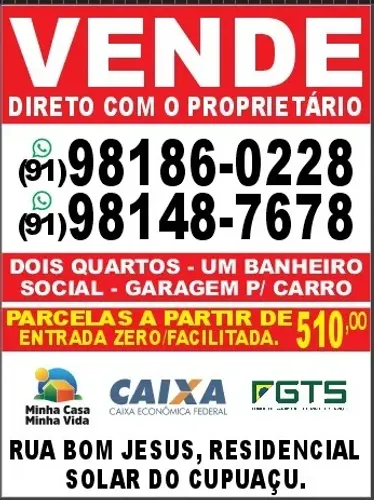 Apartamento no Residencial Solar do Cupuaçu, 2 quartos, parcelas a partir de 500 reais