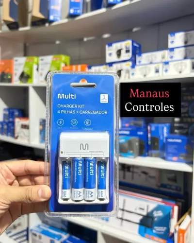 Carregador de Pilhas Multilaser Kit com Pilha AA x AAA