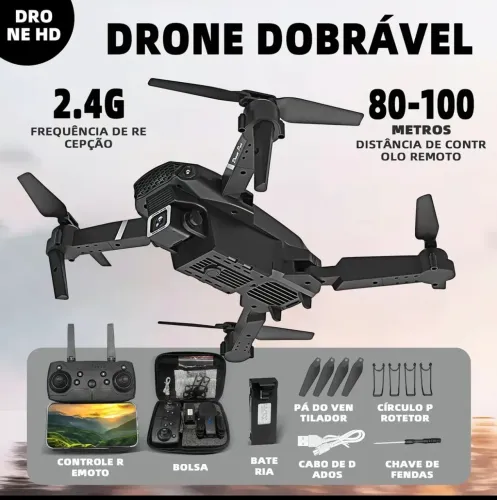 Drone E88 Com Câmera 4k Dupla Full Hd Foto Filma Cor Preto