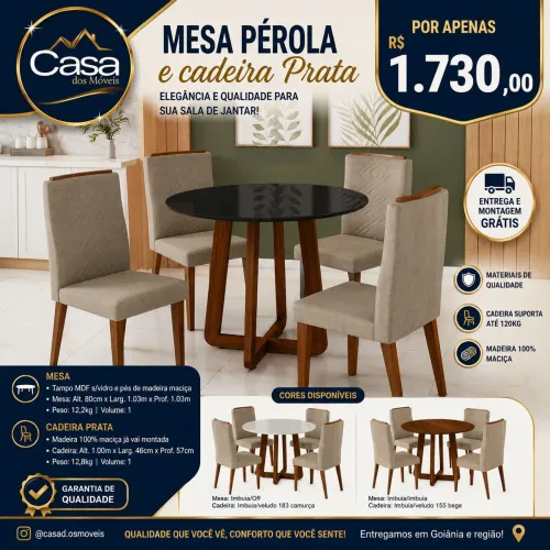 Mesa Pérola + 4cd Prata Madeira
