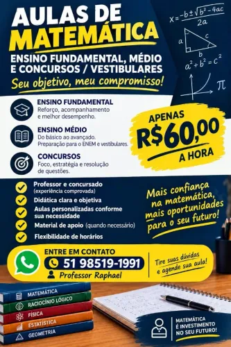 Aulas de Matemática | Fundamental, Médio, Vestibular e Concursos | R$60/h