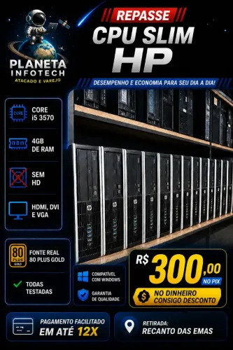 CPU HP Slim core i5 3570 com 4gb de e ram sem HD ( REPASSE )