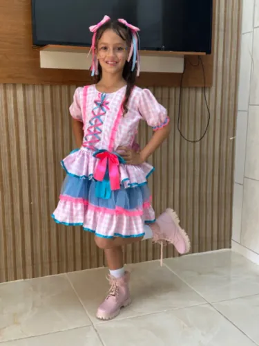 Vestido junino caipira infantil com par de laços incluso