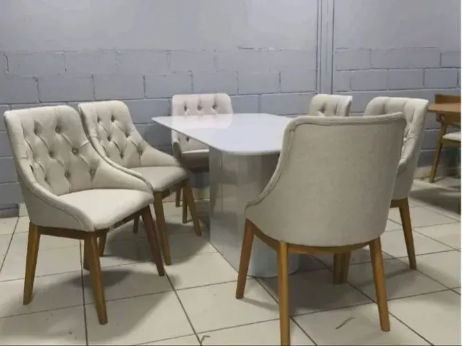 Conjunto Mesa de Jantar Serena e 6 Cadeiras Elisa Capitonê 180x90cm - New Ceval