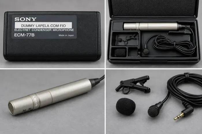 Microfone Sony ECM-77B Lapela Profissional XLR com fio + Estojo Original