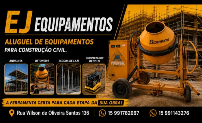 Aluguel de andaime, betoneira, escora de laje e outros equipamentos para sua construção