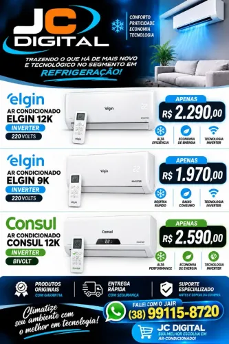 Ar condicionados de 9000 e 12.000 BTUs novos a pronta entrega.