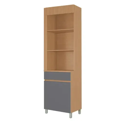 Paneleiro 1 Porta 1 Gaveta 65x221x45cm Madeira Carvalho e Titânio Realeza Nesher