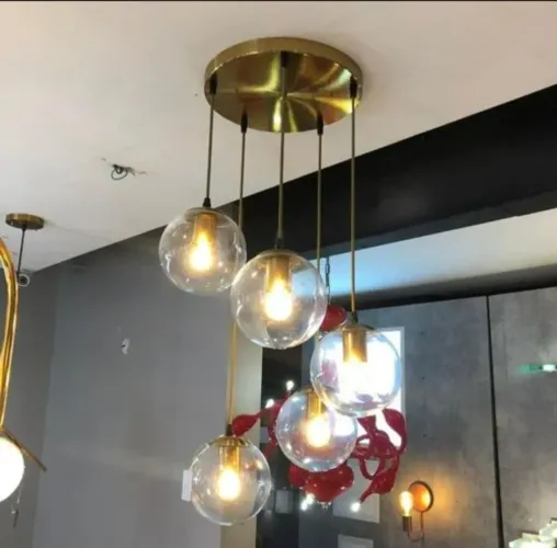 Lustre Dourado 5 Esferas 