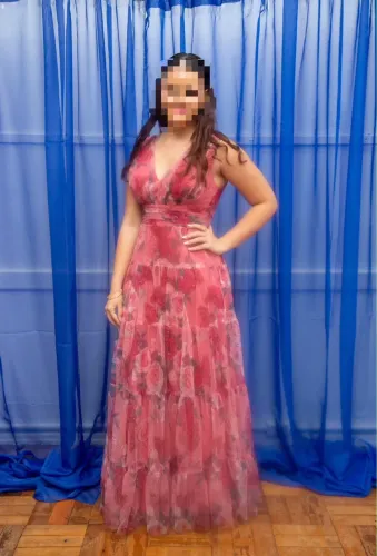 Vestido de festa social / floral rosa / 38/40 (m)