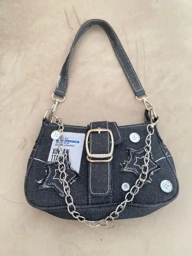 Bolsa jeans y2k com corrente