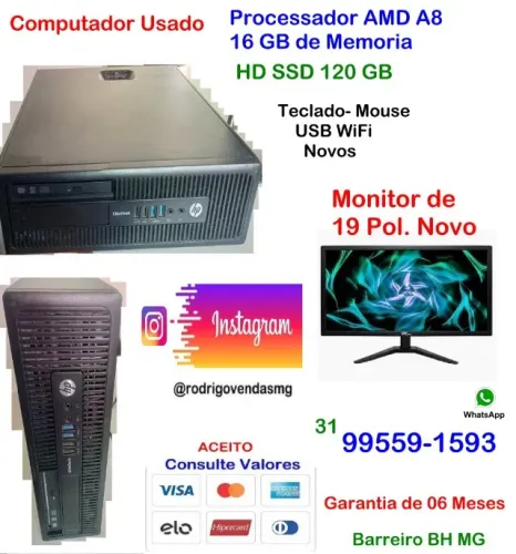 Computador de mesa desktop amd casa empresa comercio loja auto indústria escola game