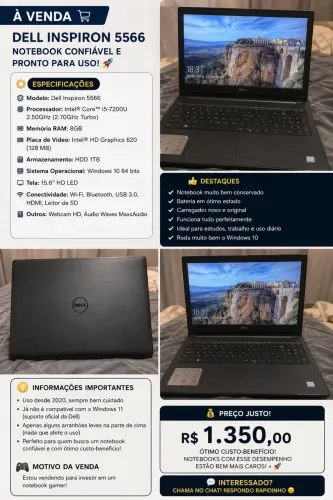 Notebook Dell inspiron 5566