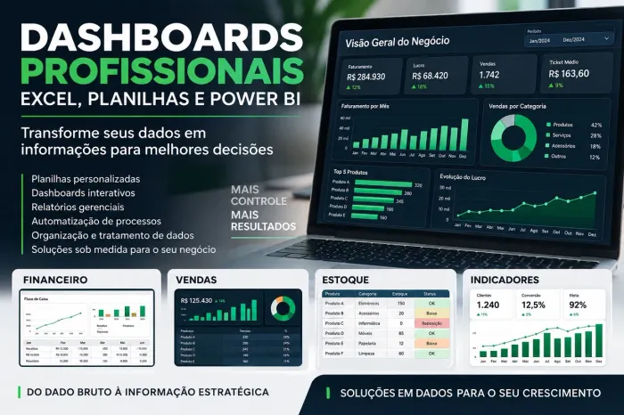 Criação de Dashboard, Planilhas Excel e Power BI Profissional