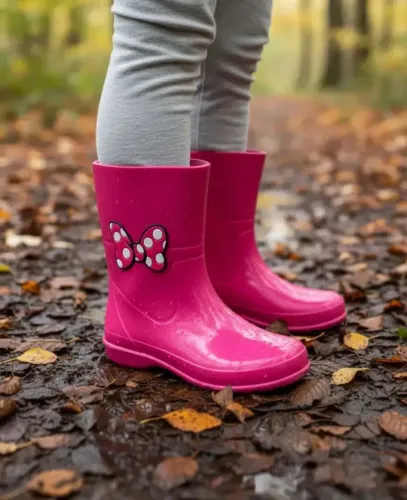 Galochinha Infantil Menina Botinha Infantil Borracha Antiderrapante Laço Minnie Tamanho 25