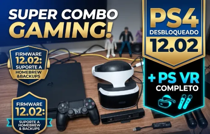 PS4 desbloqueado + PS VR 1 + jogos + adaptador ps5