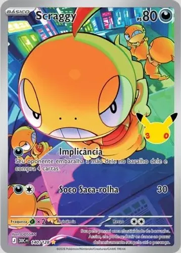 Carta Pokemon Scraggy 140/128 Celebração de 30 Anos
