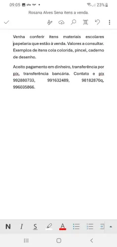 Vendo itens material escolar e papelaria.