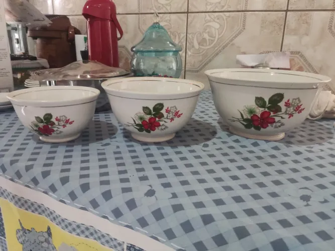 Trio De Tigelas Antigas Porcelana Vera Cruz Anos 60 Filete Ouro