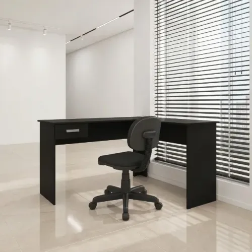 Mesa em L + cadeira secretária preta