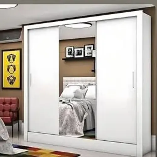 Guarda Roupa casal C/ espelho 3 Portas de correr 3 gavetas santiago plus