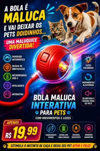 Bola Maluca Interativa Para Pets com Movimentos e Luzes