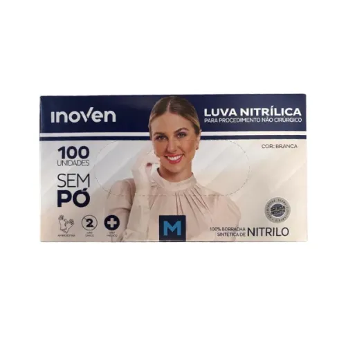Luva Nitrílica Branca Inoven P, M e G.