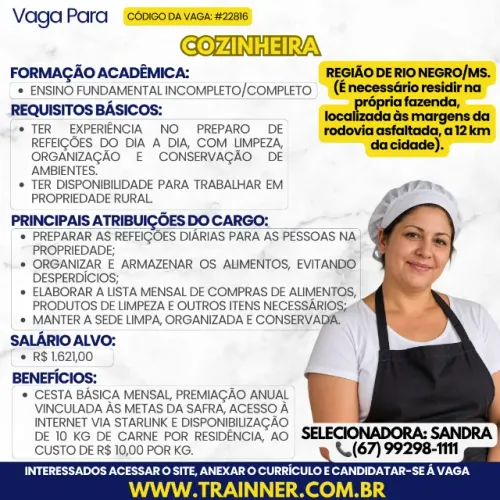 VAGA PARA COZINHEIRA