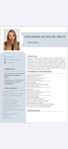 Meu currículo- Recém formada em enfermagem