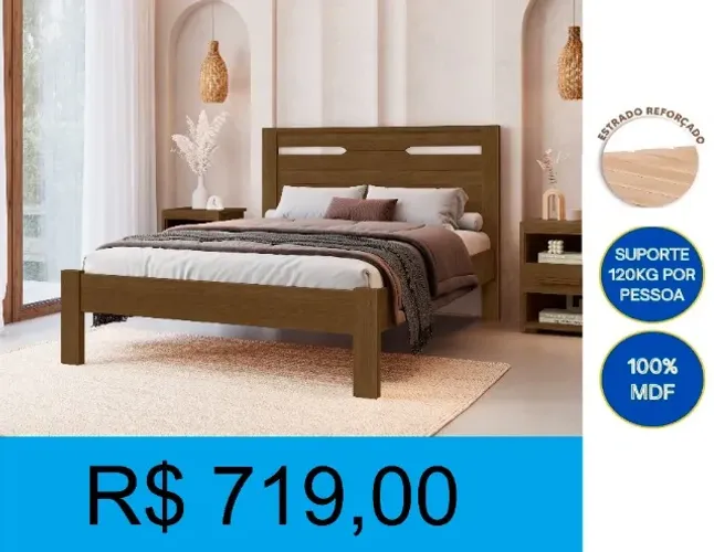 Cama 100% mdf c/ estrado reforçado - frete gratuito!