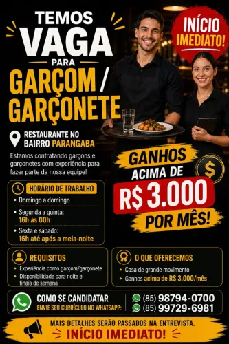 vaga garçom imediato
