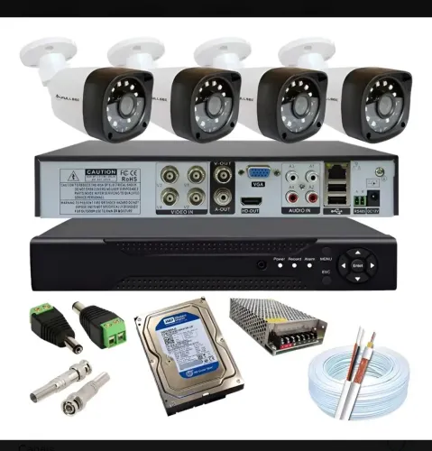Kit completo 4 câmeras de segurança HD 720p com gravação e visualização pelo celular.