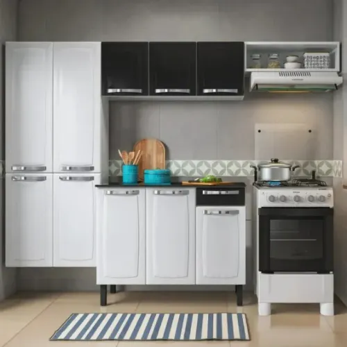 Cozinha 10 Portas com Gaveta e Nicho: Funcionalidade Compacta na Cor Rose