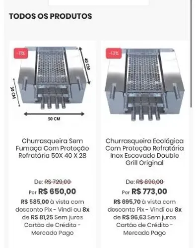 Churrasqueira Inox Double Grill - R$ 450