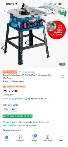Serra Circular de Bancada Bosch GTS 254 - 1800W