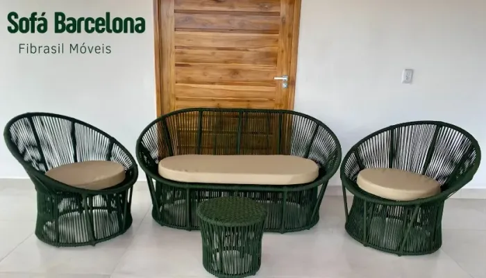 CONJUNTO DE SOFÁ BARCELONA EM CORDÃO NAUTICO