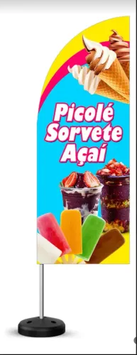 Wind banner somente tecido 0,75x2m açaí e sorvete