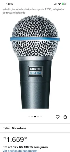 Microfone Shure com Fio Seminovo - Excelente Estado