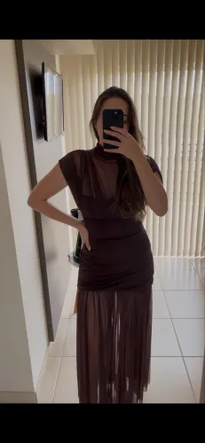 Vestido Zara, Cor Marrom, Tamanho M