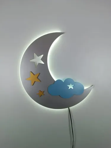 Decoração Para Quarto Infantil Lumiária Lua Artesanato Com Fonte Inclusa 40x34cm
