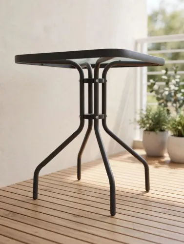 Mesa de área externa aço e vidro 70 x 70