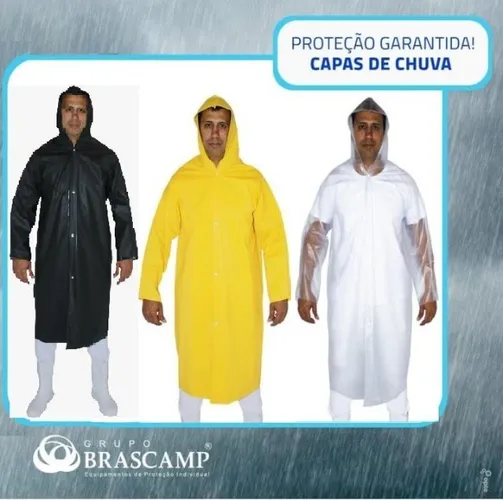 Capa De Chuva Em Pvc Amarela - Preta e incolor
