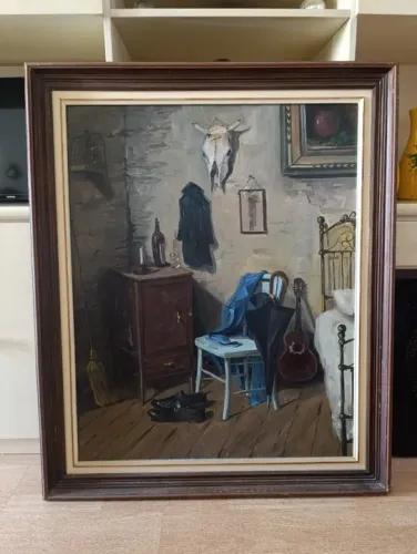 Quadro pintura 1.17cm x 97cm moldura madeira |assinado|