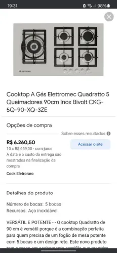 Cooktop Elettromec 5 bocas 90cm