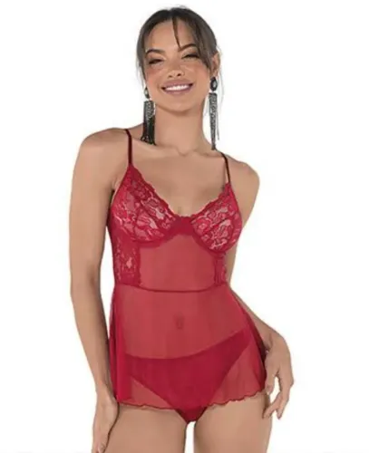 Camisola em tule detalhes em renda